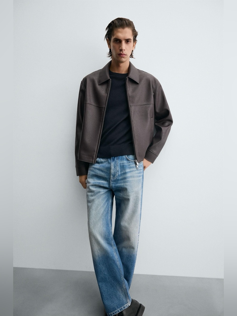 NWOT. Zara Man Brown Faux Leather Jacket. Size M.